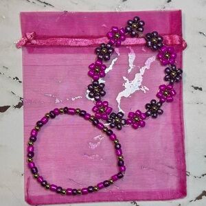 Pink & Purple Flower Bracelet Set